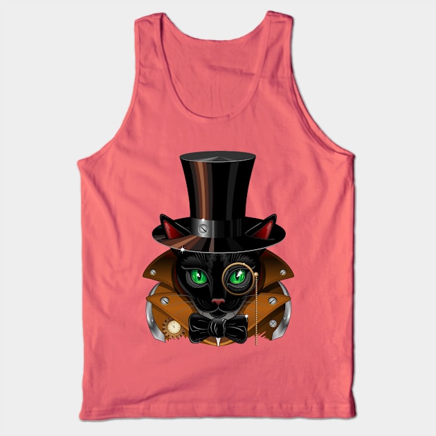 Steampunk Cat vintage retro surreal portrait Tank Top by BluedarkArt